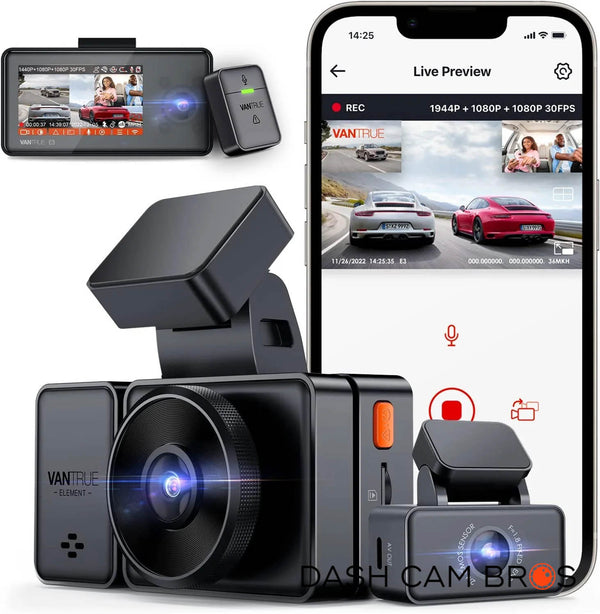 Vantrue Element 3 (E3) Compact 3-Channel Dash Cam for Front, Inside and Rear Recording