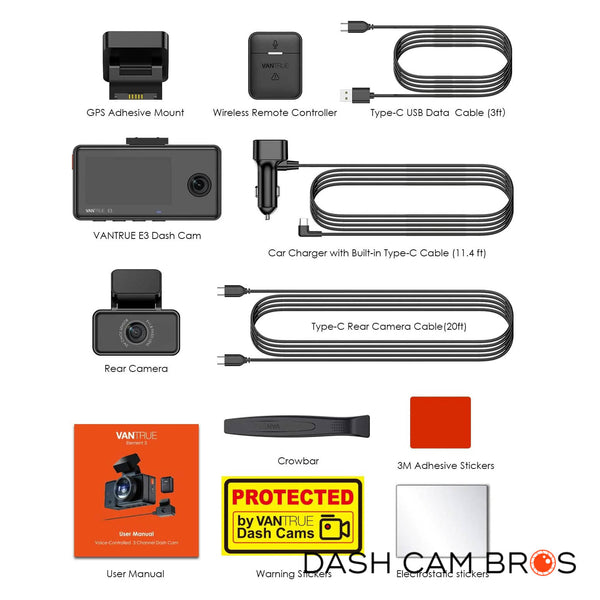 Vantrue Element 3 (E3) Compact 3-Channel Dash Cam for Front, Inside and Rear Recording