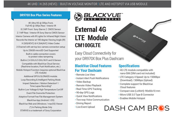 A list depicting the many features of the DR970X-BOX-PLUS and LTE module.