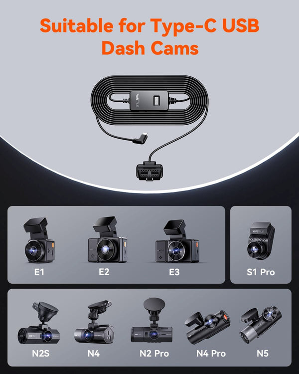 Vantrue OBD-II Direct-Hardwiring Kit | USB-C Dash Cam Parking Mode Cable