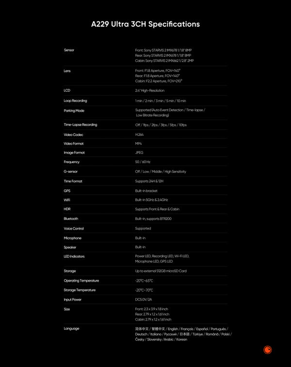 VIOFO A229 ULTRA 3CH | 4K+4K+HD 3CH Smart Waterproof Dash Cam