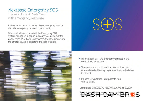 SOS Alert System Contacts Emergency Responders With Location & Details | Nextbase 322GW Front-Facing Touch Screen Dash Cam With Emergency SOS | Dashcam Bros