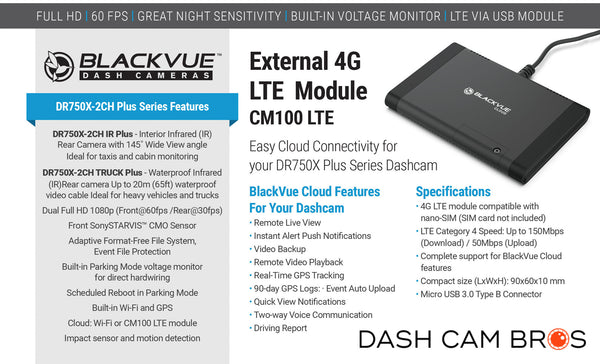 Optional Add-On LTE Module for Accessing BlackVue Over the Cloud | BlackVue DR750X-2CH-TRUCK-PLUS | DashCam Bros