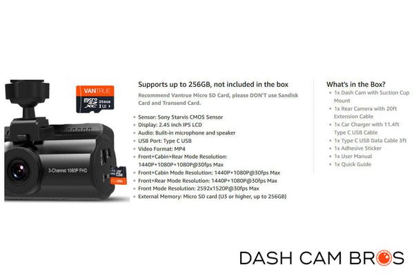 Specifications | Vantrue N4 3-Channel 2K Dash Camera | DashCam Bros