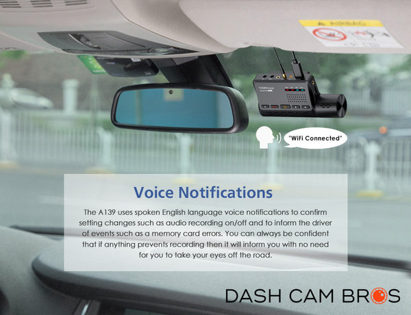 Voice Notifications | VIOFO A139 2CH Dual Channel 2k Front & Rear Dash Cam | DashCam Bros
