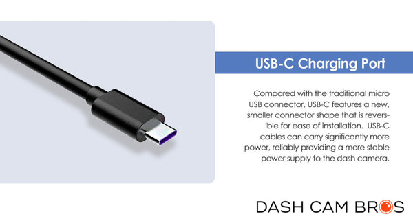 USB-C Charging Port | VIOFO A139 3CH Dual Channel 2k Front & Rear Dash Cam | DashCam Bros