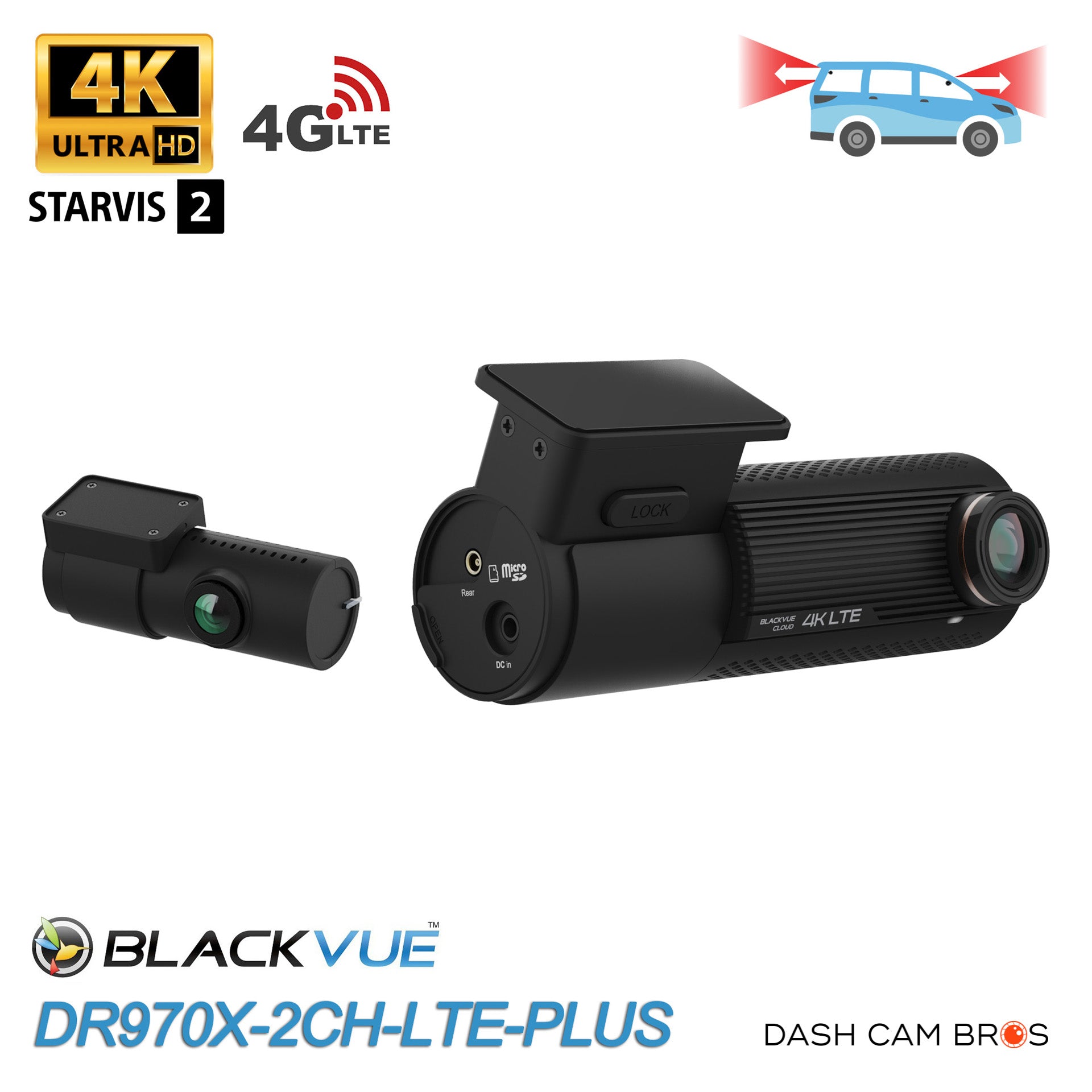 BlackVue DR970X-2CH-LTE-PLUS Dual Lens 4K GPS WiFi Dash Cam w/ Built-In 4G-LTE For Front/Rear