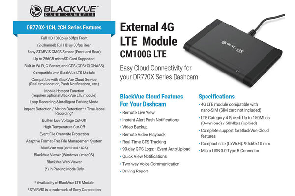 BlackVue DR770X-1CH Single Lens Cloud-Ready 1080p 60FPS GPS & WiFi Dash Cam