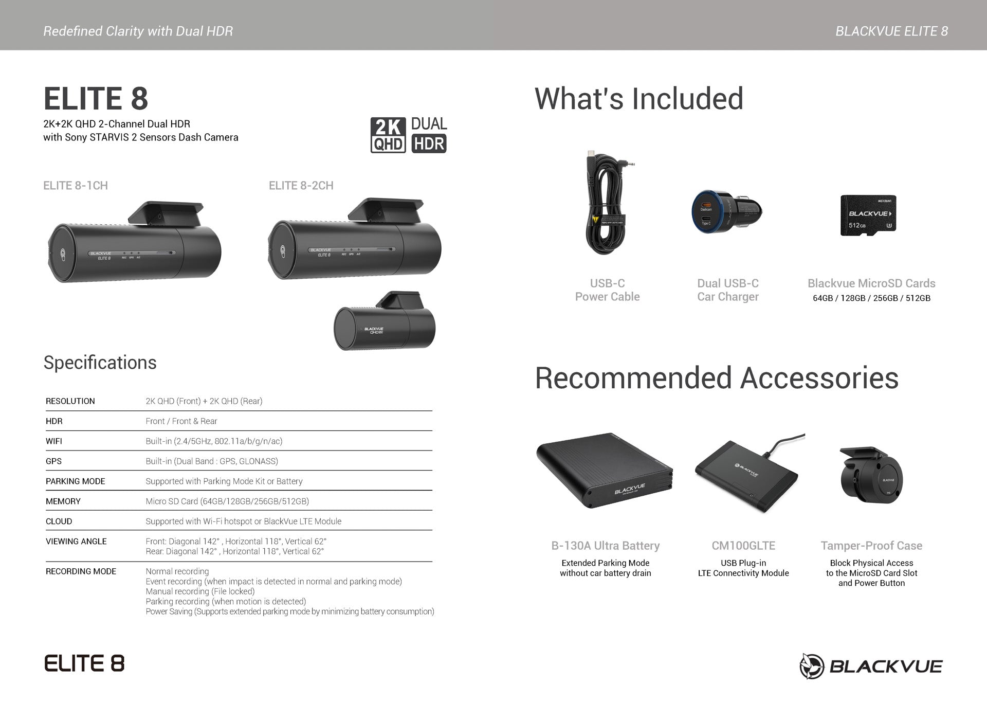 BlackVue ELITE 8 Front and Rear 2K QHD Dash Cam - DashCam Bros