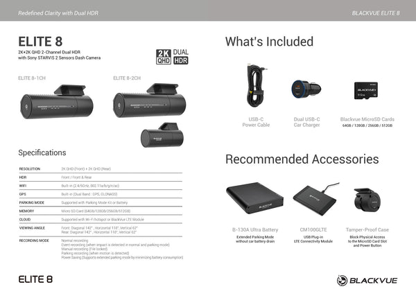 BlackVue ELITE 8 Front and Rear 2K QHD Dash Cam
