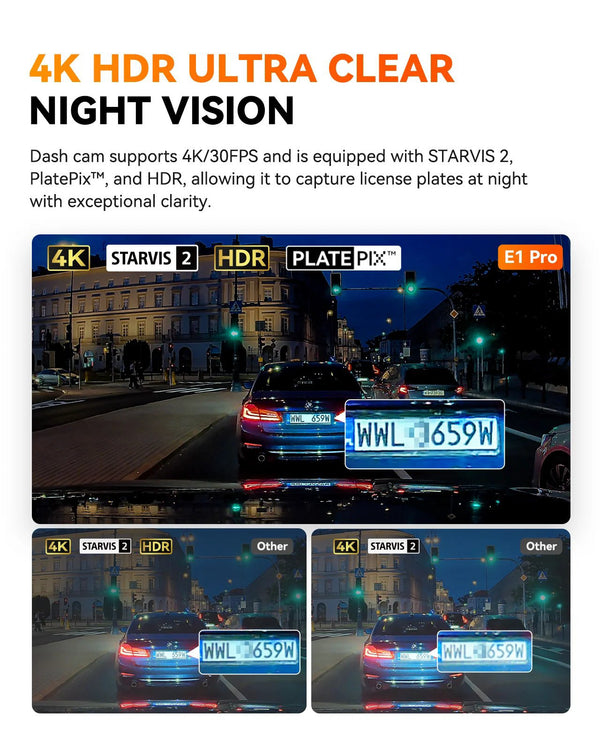 Vantrue Element 1 Pro (E1 Pro) Tiny 4K Dash Cam W/ Wi-FI & PlatePix