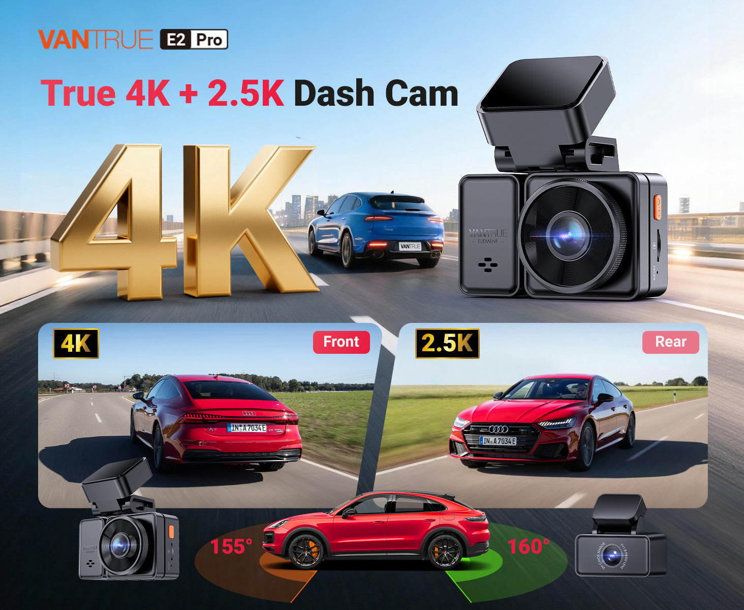 Vantrue Element 2 Pro | 4k Front and 2.5K Rear Video Resolution