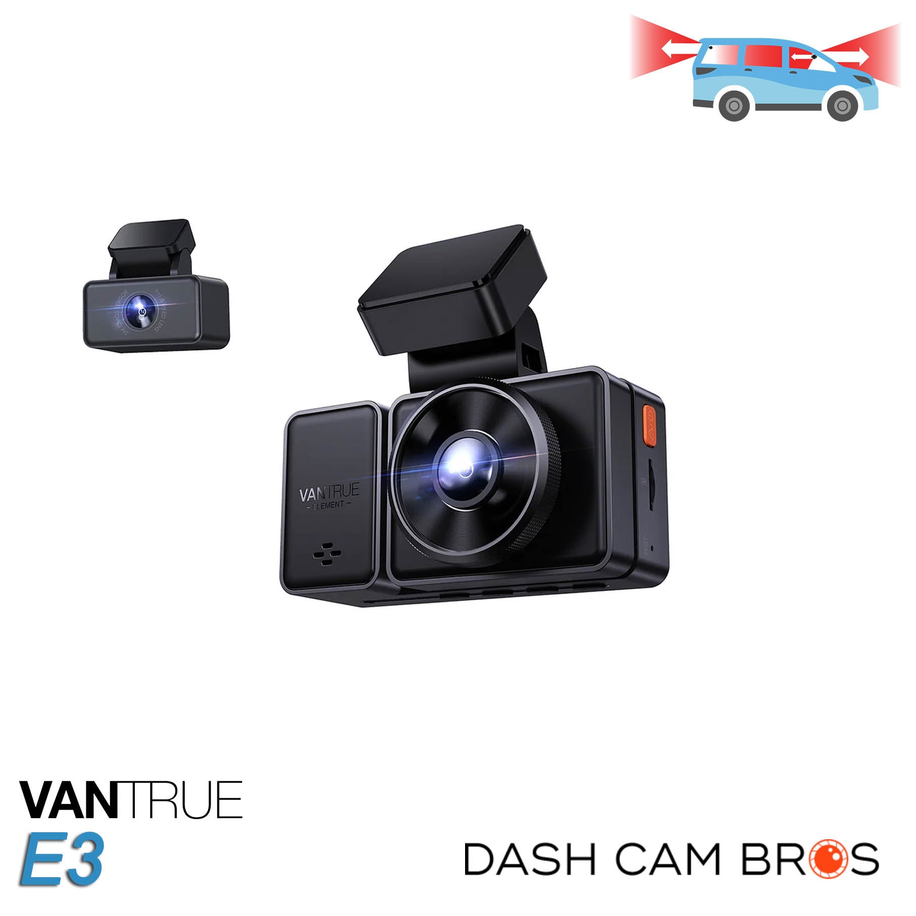 Vantrue Element 3 (E3) Compact 3-Channel Dash Cam for Front, Inside and Rear Recording