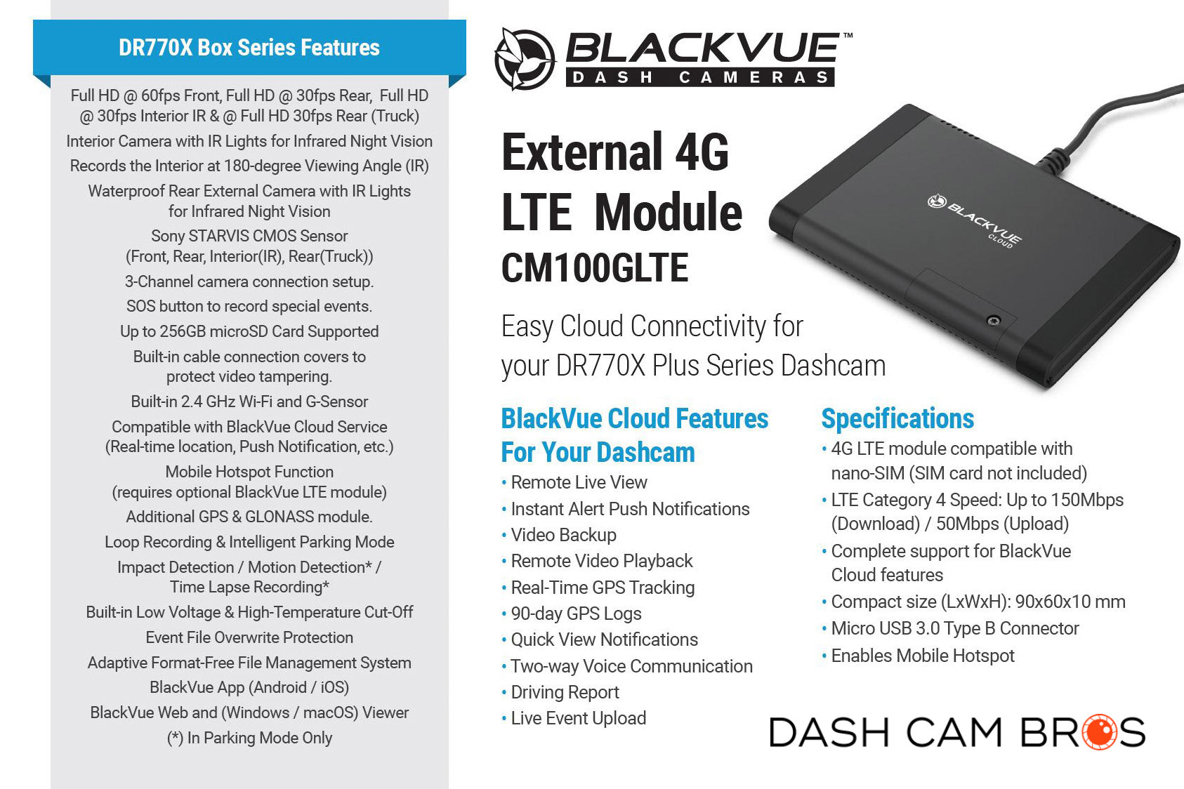 BlackVue DR770X-BOX-PRO 3-Channel Dash Cam for Front, Interior & Rear - DashCam Bros