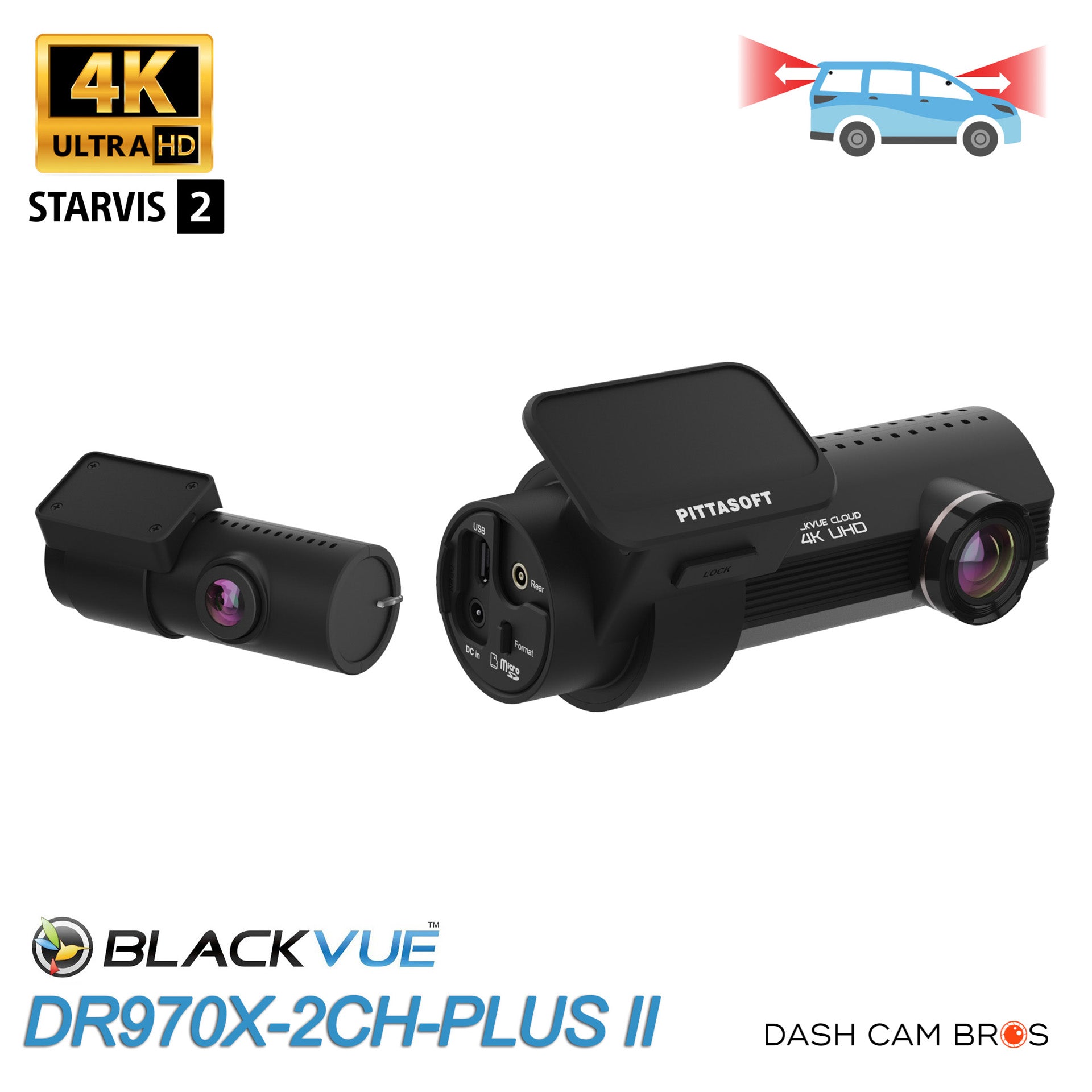 BlackVue DR970X-2CH-PLUS II Dual Lens 4K GPS WiFi Cloud-Capable Dash Cam for Front & Rear