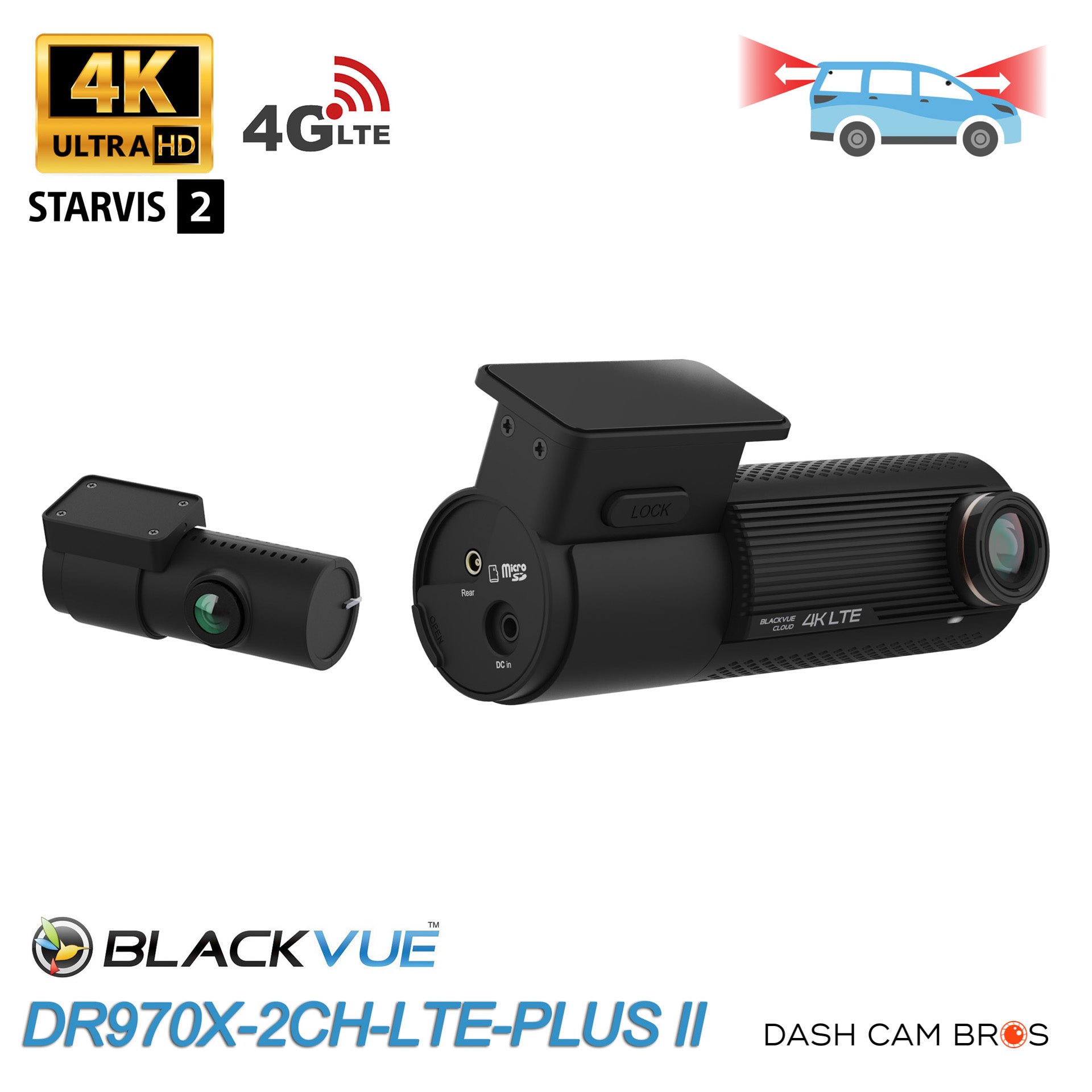 BlackVue DR970X-2CH-LTE-PLUS II Dual Lens 4K GPS WiFi Dash Cam w/ Built-In 4G-LTE For Front/Rear