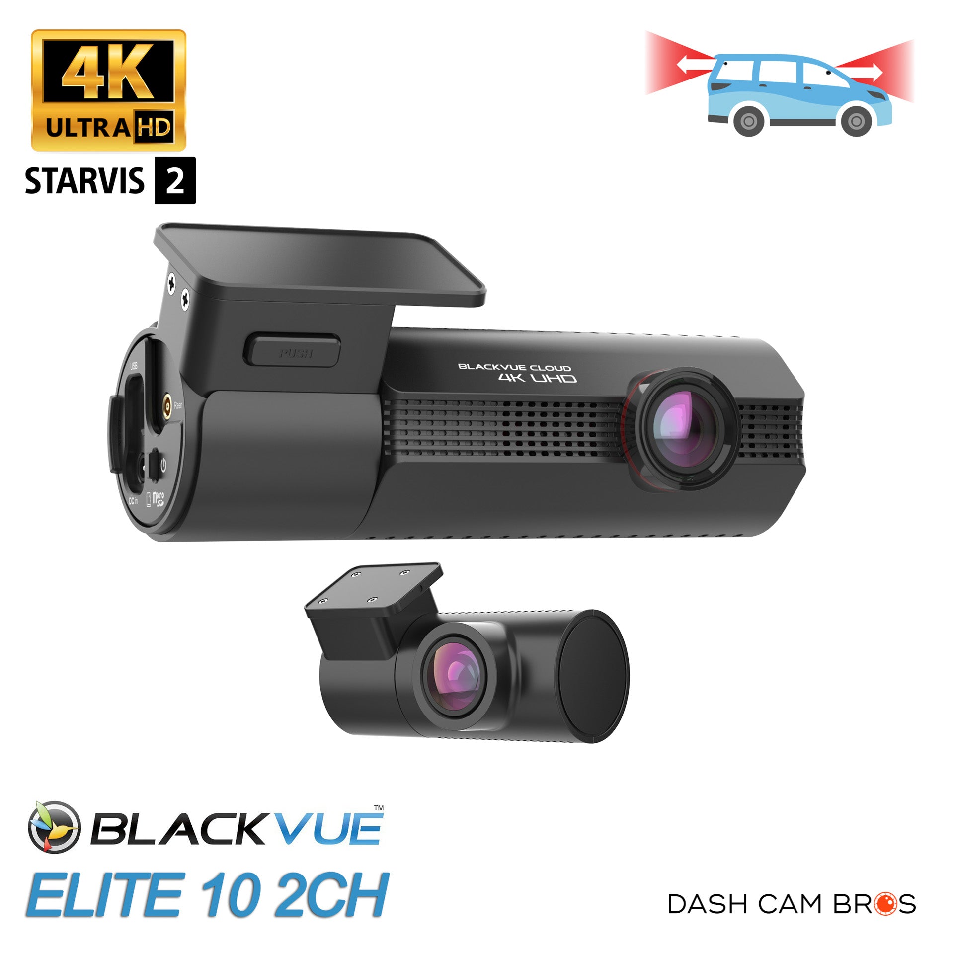 BlackVue ELITE 10 2CH | 4K Front + 4K Rear Dash Cam for Front & Rear Recording