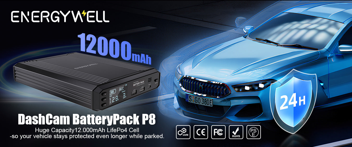 Energywell P8 External Battery Pack | 12,000mAh Capacity for 24 Hour Protection