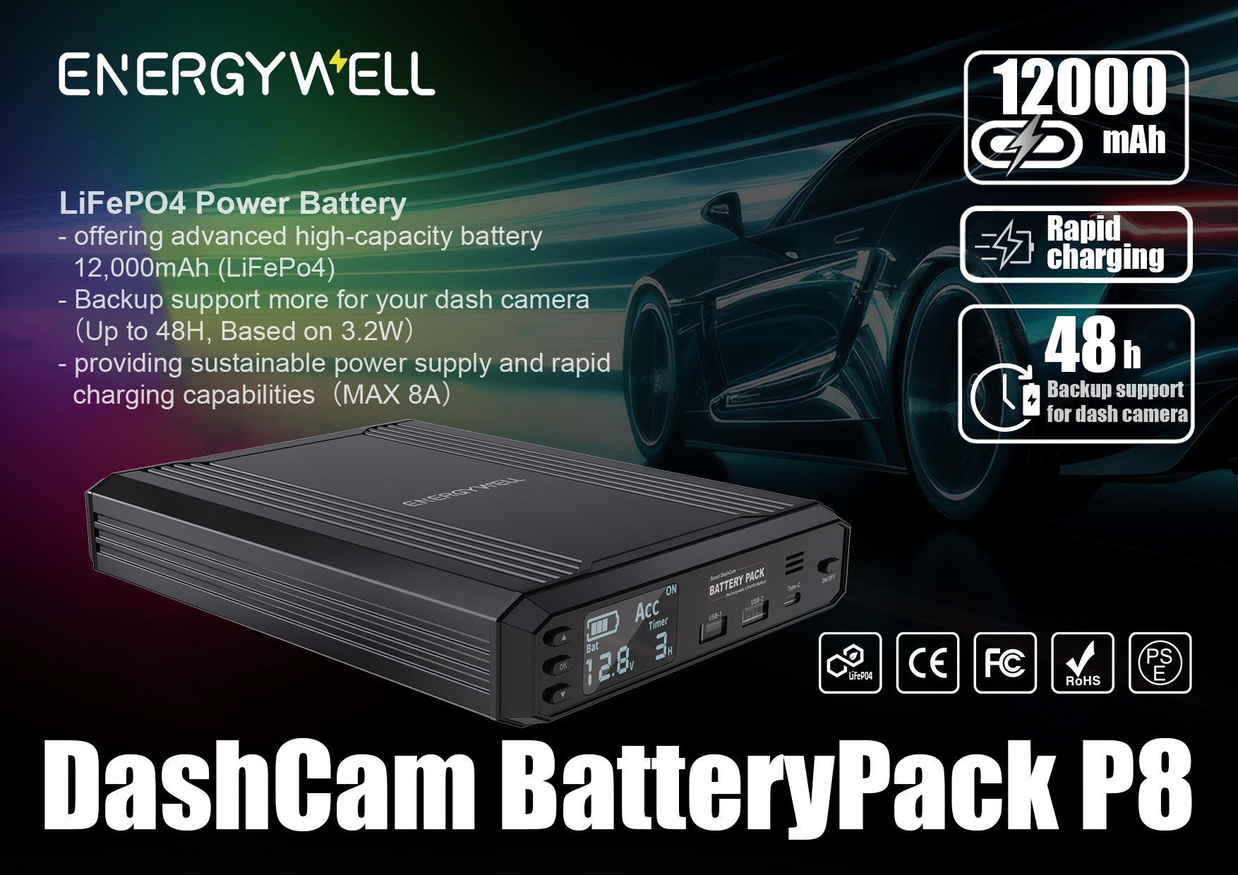 Energywell P8 External Battery Pack | Large Capacity and Rapid Charging