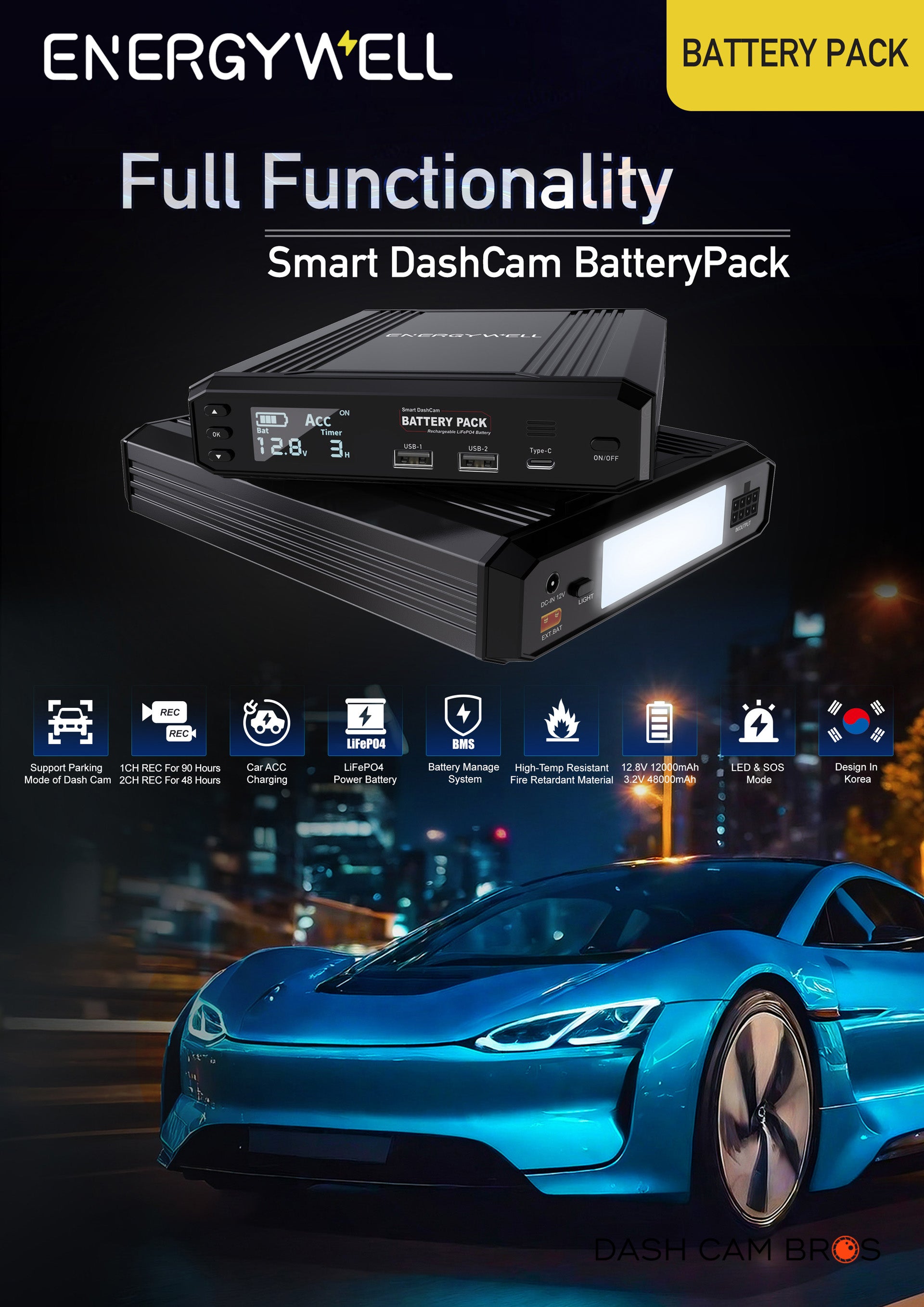 Shop Energywell P8 External Battery Pack | Dashcam Bros