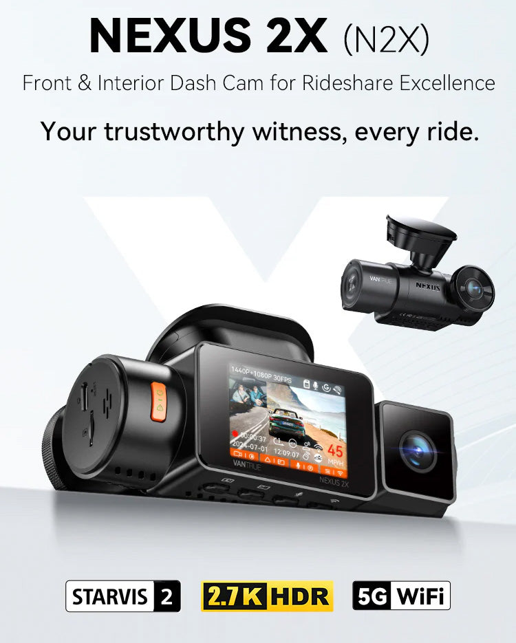Vantrue Nexus 2X (N2X) 2K Front + HD Interior Dash Cam - DashCam Bros
