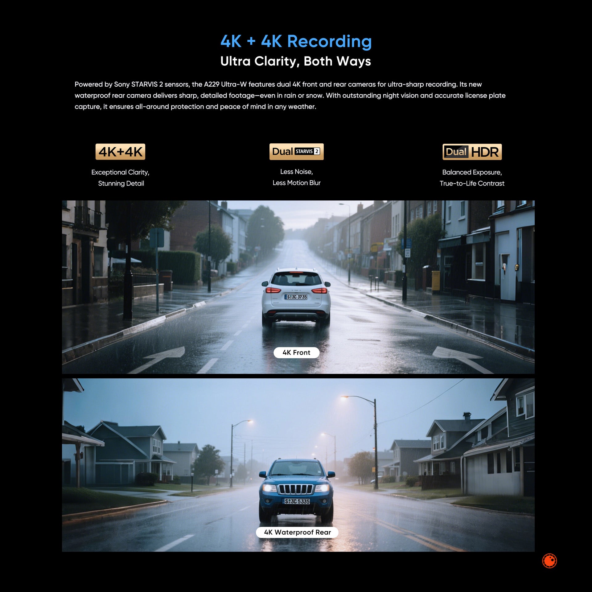 VIOFO A229 ULTRA-W 2CH | 4K+4K 2CH Exterior Waterproof Smart Dash Cam - DashCam Bros