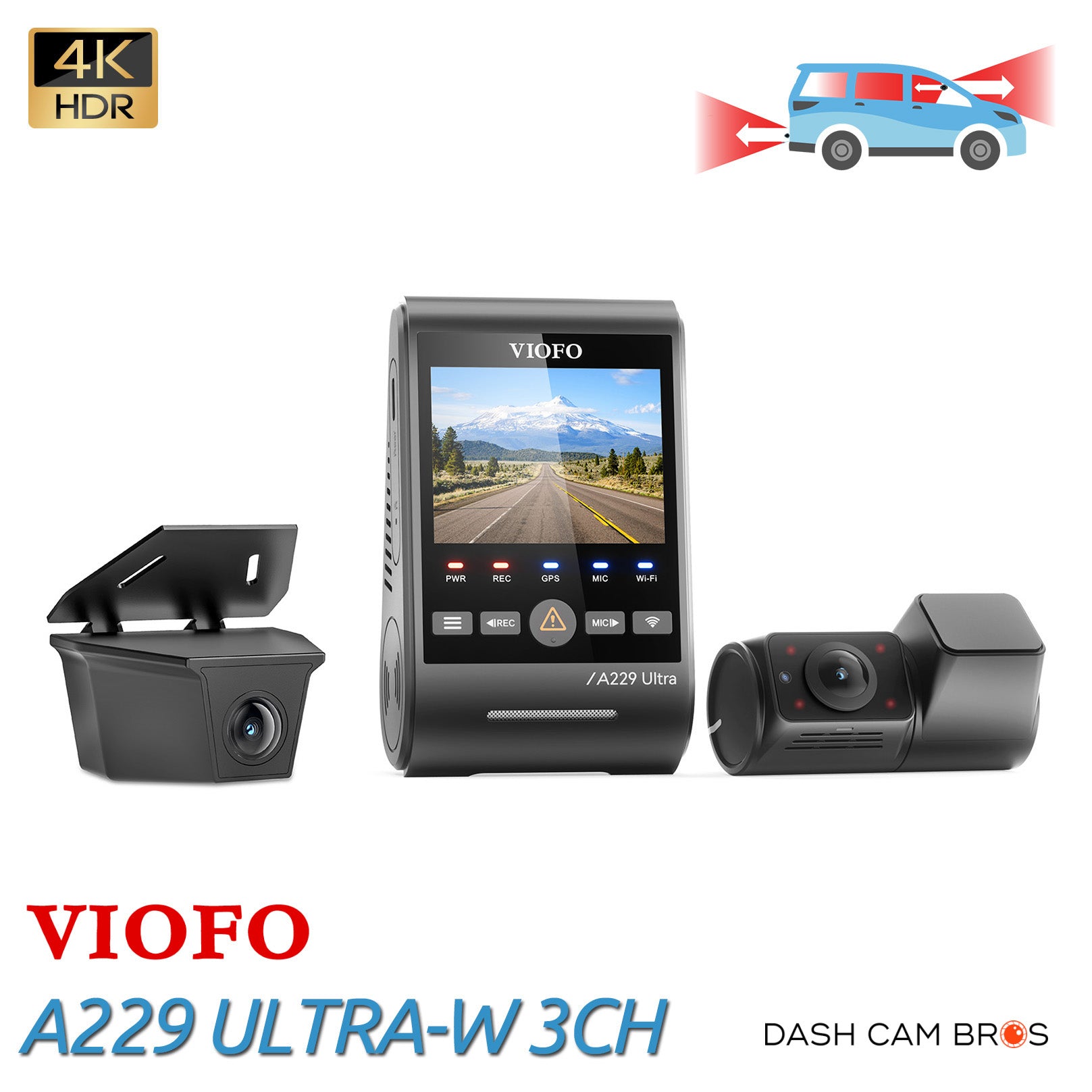 VIOFO A229 ULTRA-W 3CH | 4K+4K+HD 3CH Smart Waterproof Dash Cam