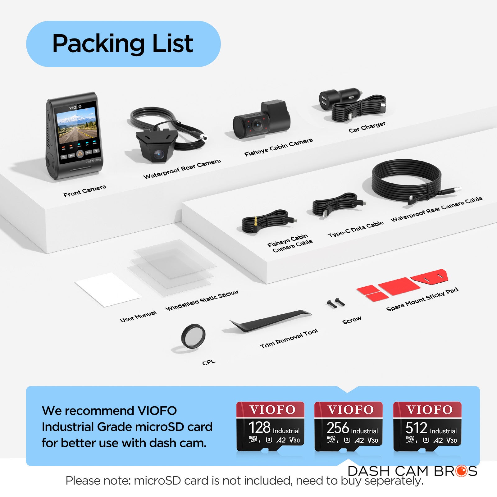 VIOFO A229 ULTRA-W 3CH | 4K+4K+HD 3CH Smart Waterproof Dash Cam - DashCam Bros