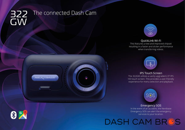 Quicklink Wi-Fi, Touchscreen, & Emercency SOS | Nextbase 322GW Front-Facing Touch Screen Dash Cam With Emergency SOS | Dashcam Bros