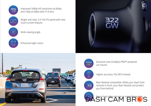 More Features | Nextbase 322GW Front-Facing Touch Screen Dash Cam With Emergency SOS | Dashcam Bros