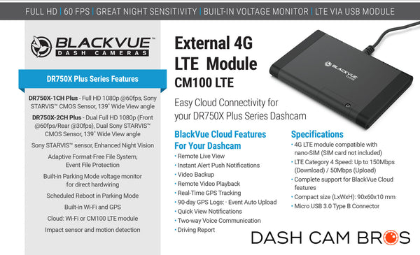 BlackVue DR750X-1CH-PLUS | Optional Add-On LTE Module for Accessing BlackVue Over the Cloud