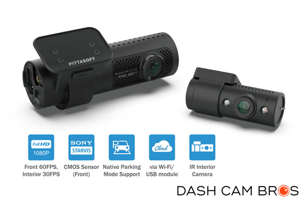 Dual-Lens Dash Cam w/ Infrared Interior Lens for Nightvision Recording Inside the Vehicle | BlackVue DR750X-2CH-IR-PLUS | DashCam Bros