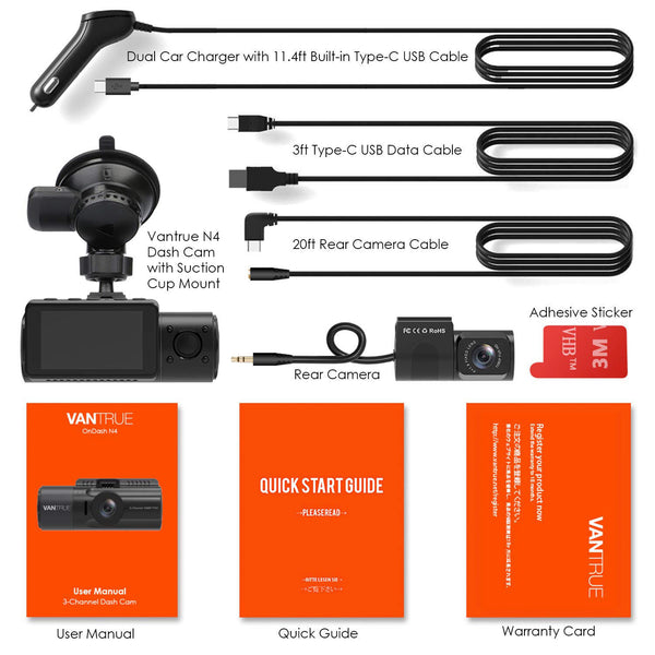 Box Contents | Vantrue N4 3-Channel 2K Dash Camera | DashCam Bros