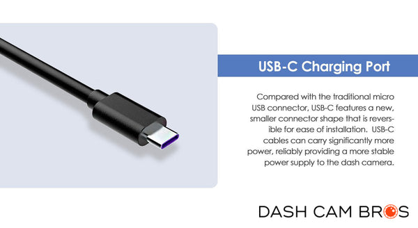 USB-C Charging Port | VIOFO A139 2CH Dual Channel 2k Front & Rear Dash Cam | DashCam Bros