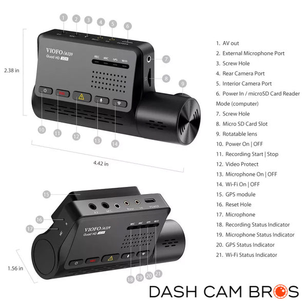Input Ports and Buttons | VIOFO A139 2CH Dual Channel 2k Front & Rear Dash Cam | DashCam Bros
