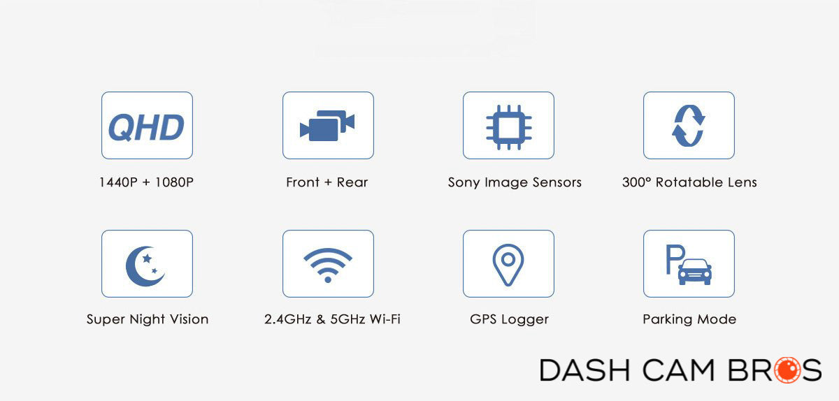 A139 2CH DUAL CHANNEL DASH CAM FRONT 2K 1440P + REAR 1080P 5GHZ WI-FI GPS  DASH CAMERA