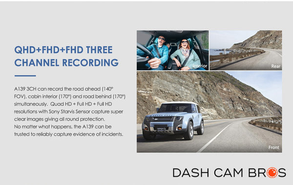 QHD + FHD Dual Channel Recording| VIOFO A139 3CH Dual Channel 2k Front & Rear Dash Cam | DashCam Bros
