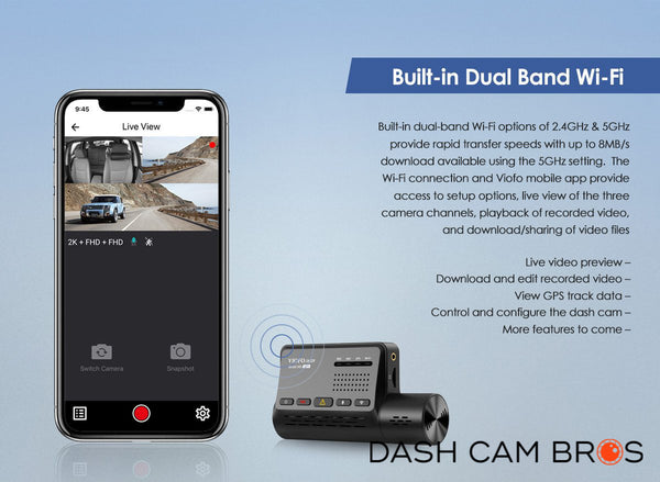 Built-in Dual Band Wi-Fi | VIOFO A139 3CH Dual Channel 2k Front & Rear Dash Cam | DashCam Bros