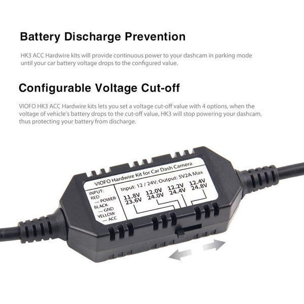 Battery Discharge Prevention and Configurable Voltage Threshold | VIOFO A129 HK3 AAC Hardwire Kit | DashCam Bros