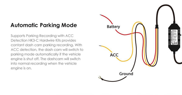 3-Wire Connection for Automatic Parking Mode | VIOFO A139 HK3-C AAC Hardwire Kit | DashCam Bros